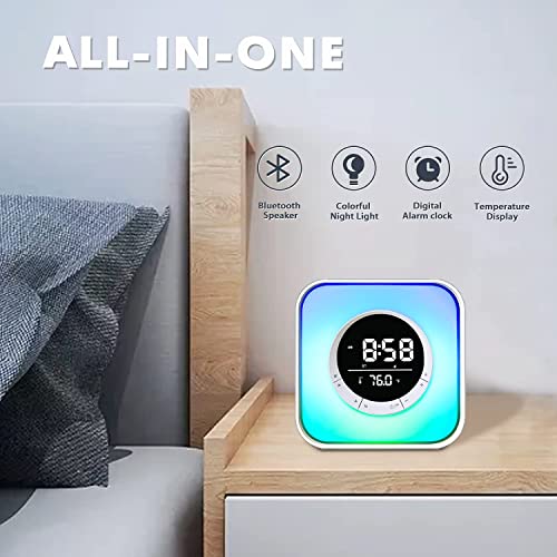 Fivehome Night Lights Bluetooth Speaker Alarm Clock, For Teenage Girls Boys, Touch Control Dimmable Multi-Color Bedside Lamp, Mp3 Player, Bedroom Alarm Clock For Adult Deep Sleeper #TOP3