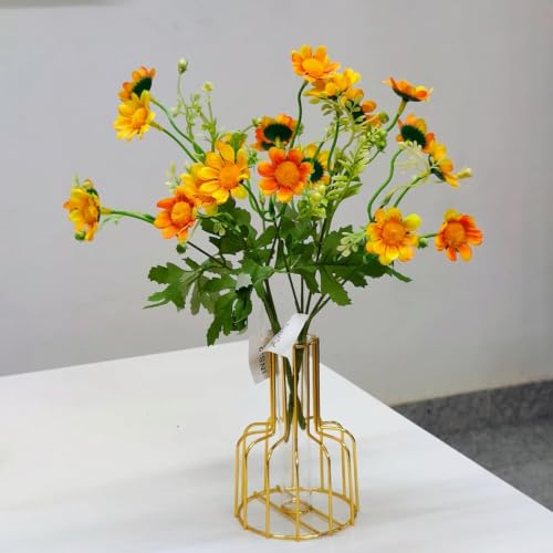 Image of CURATED CART Artificial Daisy Flowers - 1 Bunch of Small Flowers, 30 cm Tall with 10 Flower Heads per Stem - UV Resistant Plastic Plants for Indoor & Outdoor Use - Home, Garden (No Vase)