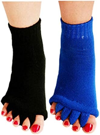 Minjie Yoga Gym Massage Half Toe Socks Foot Alignment Socks Toe Separator Socks Comfy Toes Alignment Socks for Women men(Black+Blue)