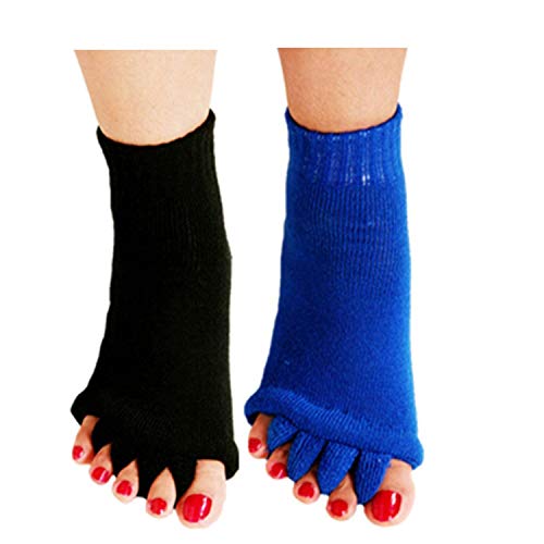 Minjie Yoga Gym Massage Half Toe Socks Foot Alignment Socks Toe Separator Socks Comfy Toes Alignment Socks For Women Men(Black+Blue) #TOP3
