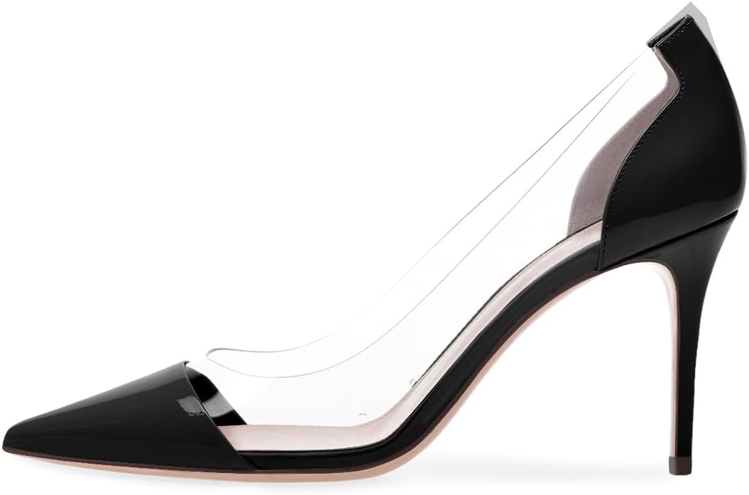 XINIUNIU Clear Heels for Women Transparent Pointed Toe Stiletto Pumps Slip On Closed Toe 4 Inch Bridal Evening Wedding Party Sexy Dress Shoes - Image 4