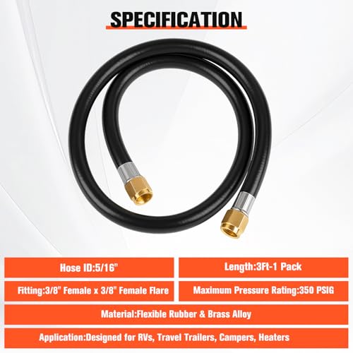 Wadoy RV Propane Hose Connector Assembly 3 Foot - 3/8" Female Flare x 3/8" Female Flare Quick Connect Hose 59913 by Wadoy - Image 3