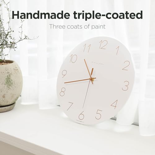 Image of mooas Flatwood Wall Clock (Rose Gold),12 inch Non-Ticking Sweep Movement | Decorative Battery Operated Wall Clock for Home Living Room Kitchen Bedroom Office School