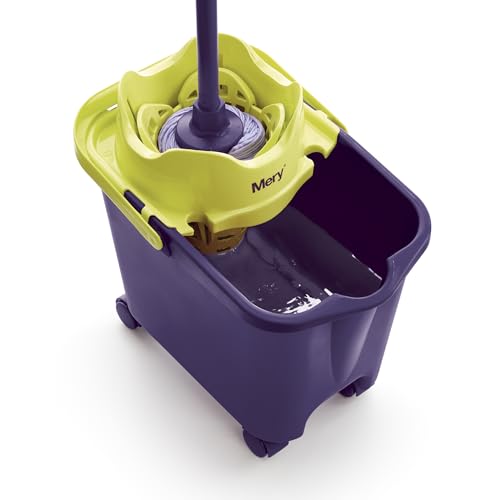 Miniatura 3 de Mery Cubo De Fregona Ecológico Escurre Sin Esfuerzo Cubo Escurridor Automático Con Ruedas Morado 14l Medidas: 38,20x25,5x39 Cm