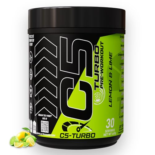 C5 TURBO Pre-Workout Powder High-Performance Pump & Focus Formula with Citrulline Malate Beta Alanine L-Arginine AKG Taurine & B-Vitamins 30 Servings - 360g (Lemon & Lime)
