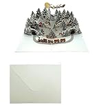La nostra cartolina di Natale presenta un Buon Natale invernale, in colori vivaci, abbinati a elementi natalizi, tra cui albero di Natale, pupazzo di neve, Babbo Natale, treno, alce, ecc. Quando la cartolina di Natale 3D si apre, dà vita alla scena festiva.