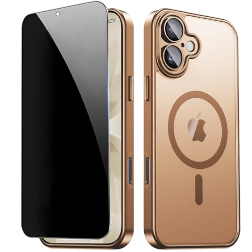 ZZYYQSL Magnetic for iPhone 17 Case with Privacy Screen Protector & Built-in Camera Protection, Compatible with Magsafe, Slim Shockproof Protective Cover for iPhone17 Men Woman - Brown
