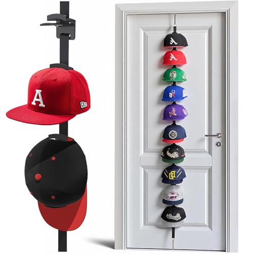 Hat Rack for Door - Two-Way Hanging Caps with Display Hooks and Hanger, Hat Organizer for Baseball Caps, Over the Door Hat Storage Organizer for Bedroom, Entrance or Garage Doors - 1 Pack