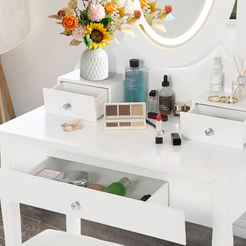 Tocador moderno compacto para dormitorios pequeños con espejo LED táctil 4