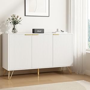 472 large sideboard buffet cabinet with storage storage cabinet with 3 fluted doors modern accent cabinet with adjustable shelves for living room kitchen entryway white  urban country home decor