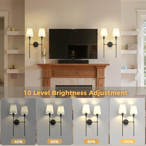 Image of DORESshop 2-Lights Battery Operated Wall Sconce, Black Wireless Wall Light