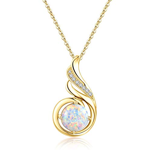 KINGWHYTE Sterling Silver Phoenix Princess Necklace, Opal Jewellery for Women Girl Statement Necklace Birthday ChristmasGift.