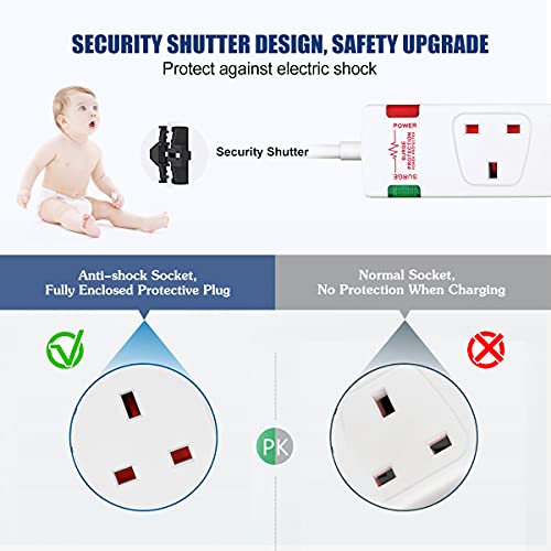 ExtraStar-4-Way-Extension-Lead-with-Surge-Protection-13A250V-Multi-Sockets-Power-Strips-3120W-Fused-UK-Plug-Wall-Mounted-Power-Socket-with-1M-Extension-Cord-White