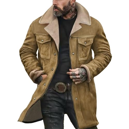Veste western daim homme col peluche manteau hiver chaud