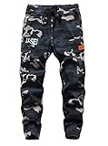 LAUSONS Jungen Jogging Tarnhose Elastische Taille Cargohose Streetwear Freizeithosen Blau DE:158-164 (Herstellergröße: 160)