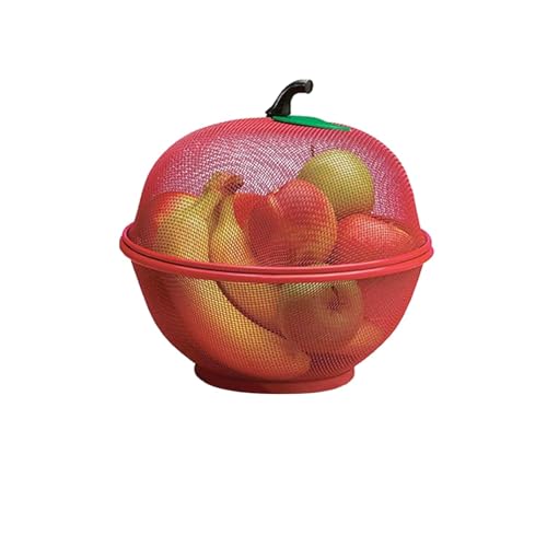 Image of Durable Apple Shaped Fruit and Vegetable Basket with Mesh Cover for Kitchen, Multi-Purpose Stand with Protective Net Cover, Ideal for Storing Fresh Fruits & Vegetables