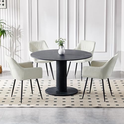 LONGTOO Dining Chairs Set of 4, Modern Upholstered Velvet Chairs with Backrest, Armrests, Metal Legs, for Kitchen, Living Room, Lounge, Bedroom, Beige - Image 2