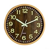 Orologio da parete digitale con quadrante luminoso da 30 cm e movimento silenzioso in un'elegante cornice in finto legno con venature (A)