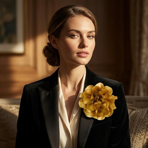 Image of 6.3 inch Large Flower Hair Clips for Women - Floral Hair Clip & Brooch for Dresses, Coats, Hats & Special Occasions | Brooches and Pins for Women - Decorative Wedding Gift Accessory - Gold