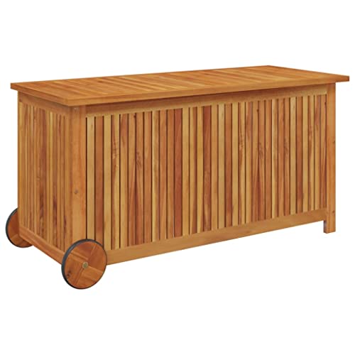 Boîte de rangement d'extérieur avec roulettes, conteneur de terrasse en bois pour coussins et outils, idéal pour l'organisation du jardin, de la piscine et du garage, 113 x 50 cm