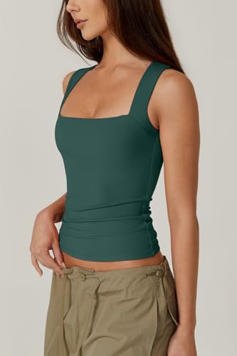 Image of QINSEN Women's Square Neck Sleeveless Double-Layer Tank Tops Basic Tight T Shirts