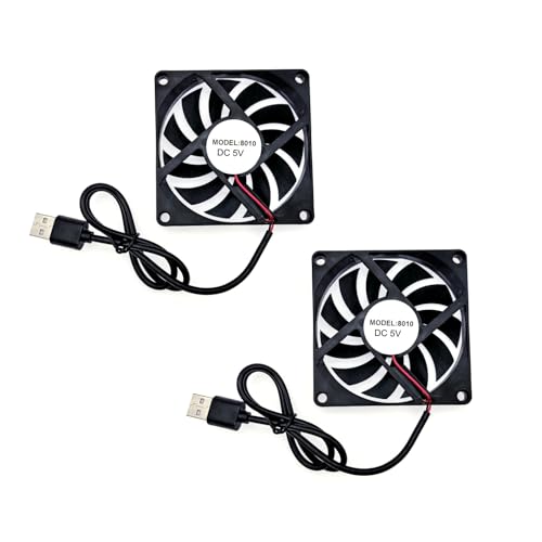 JZK 2 ventiladores de refrigeración de 80 x 80 x 10 mm, CC 5 V, USB, 80 mm, 2500 rpm, 0,3 A, 8010 pequeño ventilador sin escobillas DC 8 cm, ventilador para impresora 3D, ventilador para caja de