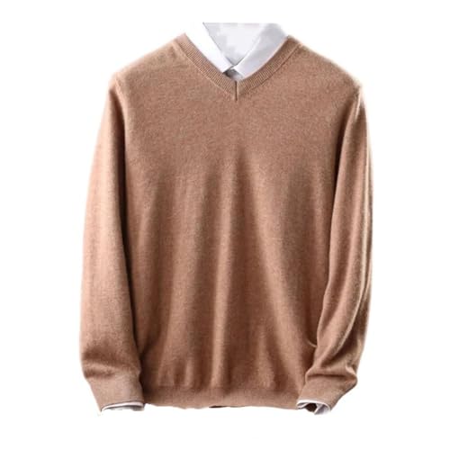 Mens 100 Percent Wool V Neck Pullover Long Sleeve Loose Fit Knitted Sweater Business Casual Jumper