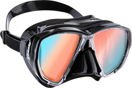 CRESSI Big Eyes Mask Black/380 UV Blue Orange Lens - Máscara Ajustable Unisex de Buceo y Esnórquel, Negra/Plata con Lentes 380 UV Azul Naranja, Talla Única