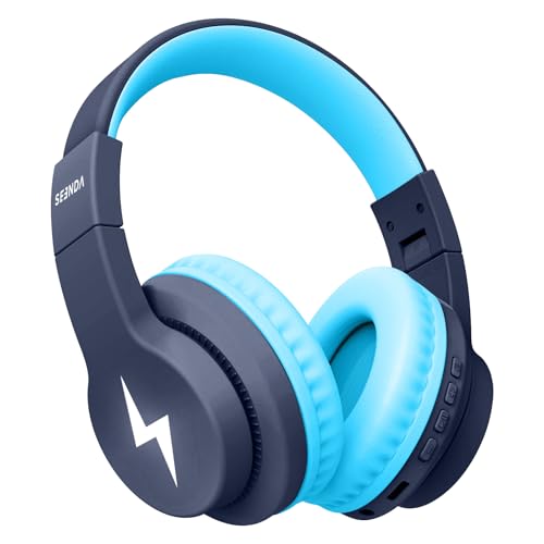seenda Kids Bluetooth Headphones, JCH-01 Kids Wireless Headphones for School, 85/94dB Volume Limited, 45H Playtime, 3 Lighting Modes, Built-in Mic Headset with Aux Cord for iPad/Tablet, Dark Blue