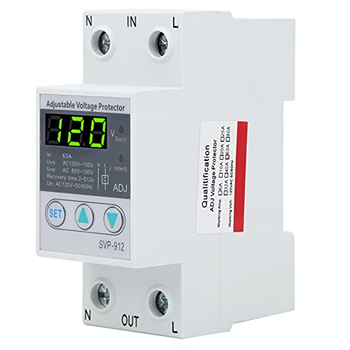 Ejoyous Voltage Protector Relay, SVP912 120VAC Adjustable SelfRecovery Under Voltage Automatic Reset Switch (63A)
