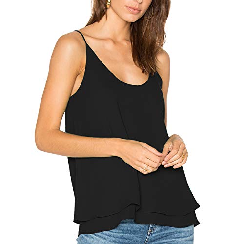 ALLY-MAGIC Women's Chiffon Halter Top - Spaghetti Strap Cami Shirt With Keyhole Back