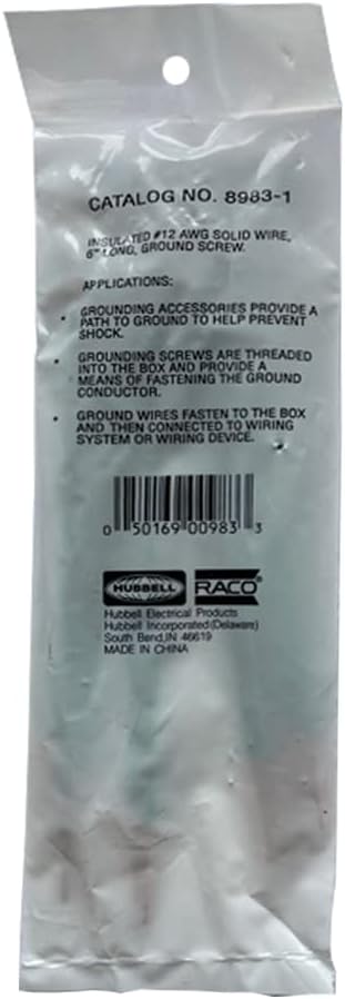 Hubbell Raco 8983-1 #12 Insulated Solid Wire with 6" Long Ground Screw