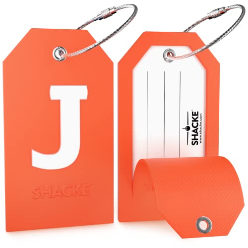 Initial Luggage Tag With Full Privacy Cover And Stainless Steel Loop – (Letter J) #TOP1