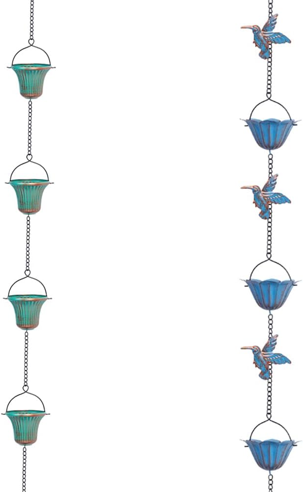 11ft Copper Rain Chains for Outside + Hummingbird Rain Chains for Outside