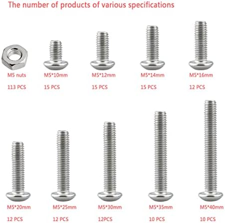 Bolts and Nuts Set, Hex Head M5 Stainless Steel Machine Screws and Round Head Hexagon Socket Bolts Assortment(10/12/14/16/20/25/30/35/40mm) (M5, Silver)