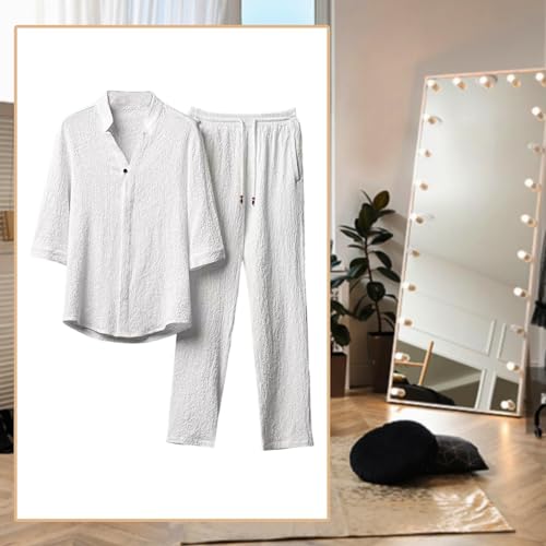 Image of CBMen's Summer Suits Casual Clothes Loose Pant 3 /4 Sleeve Suit Beach L White|Clothing Shoes & Accessories | Mens Clothing | Suits|1 Men's 2 Pieces Shirt Set