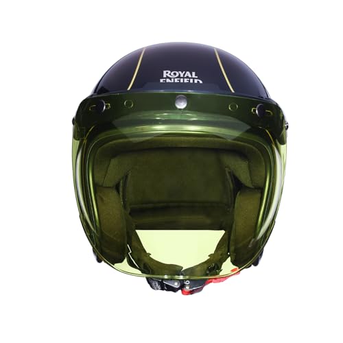 Image of Royal Enfield Bobber of Cell Open Face Helmet | Bubble Visor & Metal Beading | High-Impact ABS Shell | Certification: ISI & DOT | UV Treated Scratch Resistant Visor | Micrometric Buckle | Olive XL
