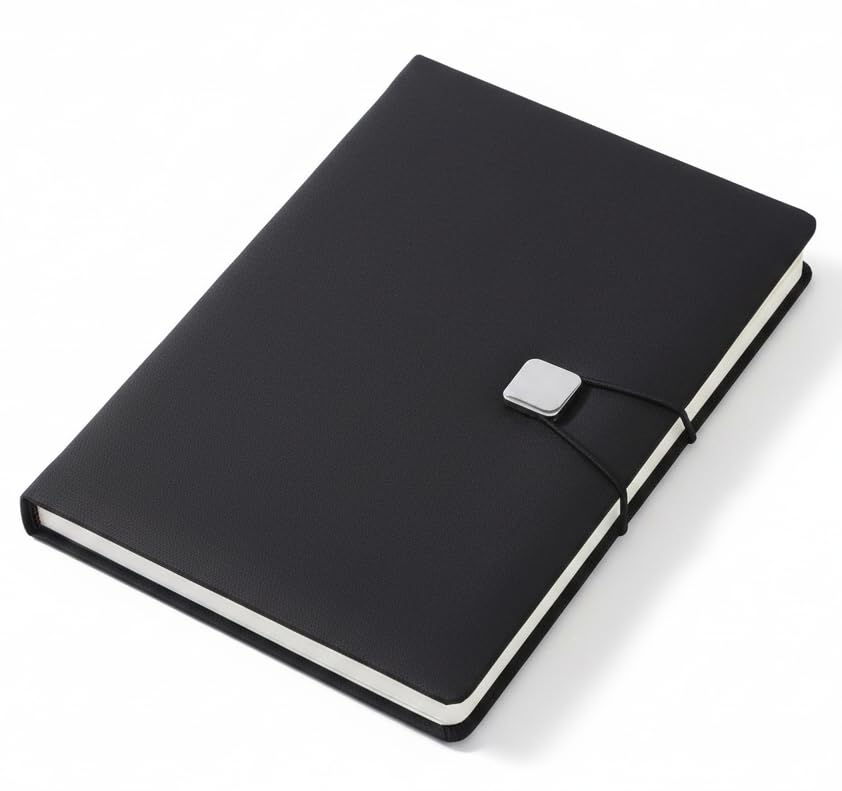 AccuPrints Premium A5 PU Leather Notebook Diary – 200 Pages, 80 GSM | Professional Journal with Metal Accessory & Elastic Band Closure | Office, Study & Personal Writing (Black)-image-30