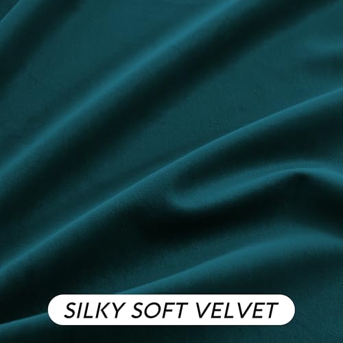 Image of RYB HOME Teal Blue Velvet Curtains 84 inches for Bedroom Living Room | Thermal Insulated, Room Darkening, Super Soft Velvet, Drapes with Pleat Tape, Dining Room Home Theater, W52 x L84, 2 Panels
