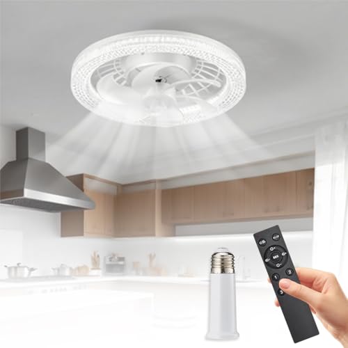 Anyingkai Lampadario con Ventilatore da Soffitto,Ventola Soffitto con Luce,Plafoniera con Ventilatore da Soffitto con Luce e Telecomando (Bianco-1)