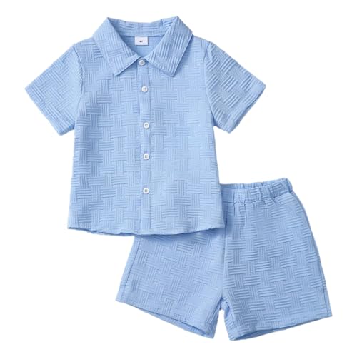 KIMI BEAR 5T Boy Clothes 6T Little Kid Toddler Boy Clothes Baby Boy Summer Outfits Short Sleeve T-Shirt Top Button-Down Shirt Short Set 5 Year Old Boy Clothes