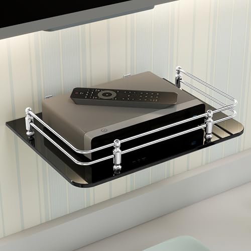 Image of Plantex Glass Setup Box Stand Wall Mounted /Glass Shelf /Wall Shelf Rack /Wall Mount Holder with Wall Brackets (12 X 9 Inch, Black)