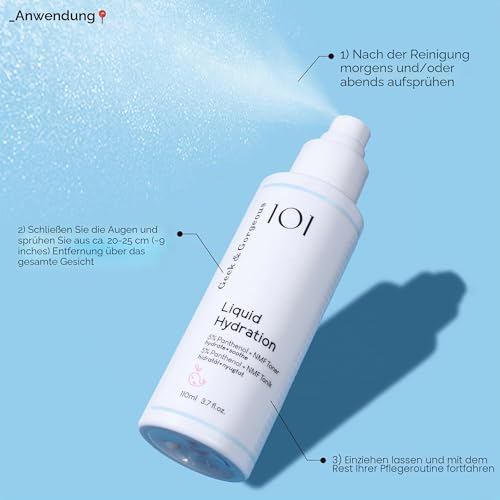 Geek & Gorgeous LIQUID HYDRATION - Hydrierendes Gesichtsspray mit 5% Panthenol und natürlichen Feuchtigkeitsfaktoren - für alle Hauttypen - 110 ml Sprühflasche
