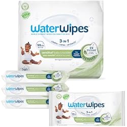 WaterWipes Sensitive+ Baby & Toddler Wipes, 3-In-1 Cleans, Cares, Protects, 99.9% Water, Textured Clean, Unscented & Hypoallergenic, 240 Count (4 Packs)