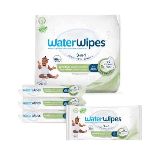 WaterWipes Plastic-Free Textured Clean, Toddler & Baby Wipes, 99.9% Water Based Wipes, Unscented & Hypoallergenic for Sensitive Skin, 240 Count (4 packs), Packaging May Vary