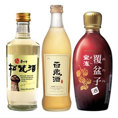 お酒3種セット ■自然産松茸酒、百歳酒、宝海覆盆子酒 韓国お酒 韓国酒 韓国食品のサムネイル