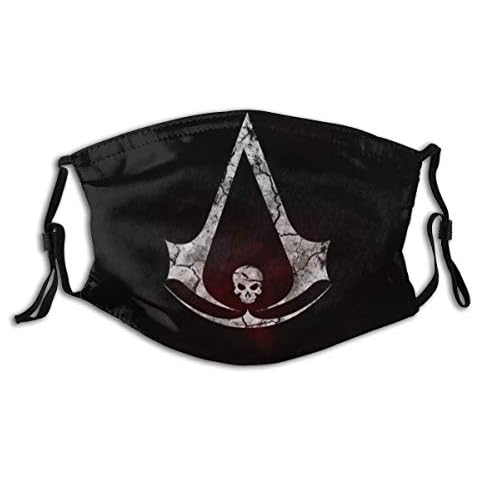 YUDILINSA Face Cover,Assassin Black Creed Flag Logo Skull Black Background,Balaclava Unisex Reusable Windproof Anti Dust Mouth Bandanas Outdoor Camping Motorcycle Running Neck Gaiter With 2 Filters Cover