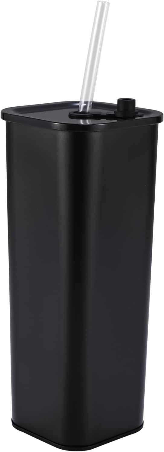 DEQIANG Tumbler with Sraw and Lid, Travel Mug Water Tumbler, Vacuum Insulated Cup,Steel Insulated Tumbler (Black, 20 oz)