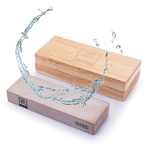 Zayiko Messenslijper, korrel 3000 voor fijn en polijstslijpen, messenslijper, wetsteen voor het slijpen van damast en stalen messen, slijpsteen met houten doos