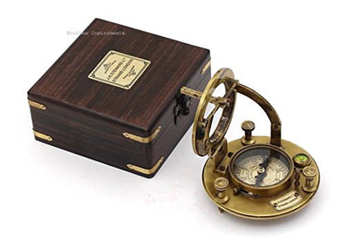 Roorkee Instruments Antique Nautical Vintage Directional Magnetic Sundial Clock Pocket Compass Quote Engraved Baptism Gifts with Wooden Case for Loved Ones, Father, Love 6" "J.H.Steward Strand London